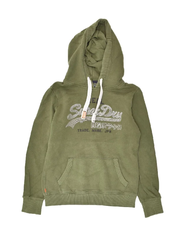 SUPERDRY Womens Real Graphic Hoodie Jumper UK 10 Small Khaki Cotton