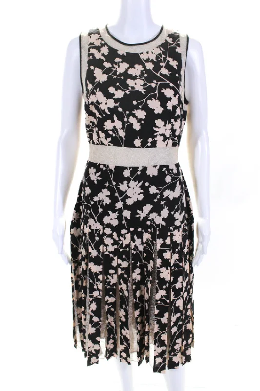 Michael Kors Collection Womens Floral Print Paneled Hem Dress Black