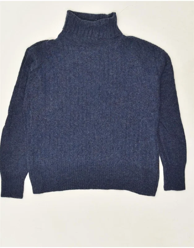 KAPPA Womens Roll Neck Jumper Sweater UK 10 Small Navy Blue Flecked Cotton