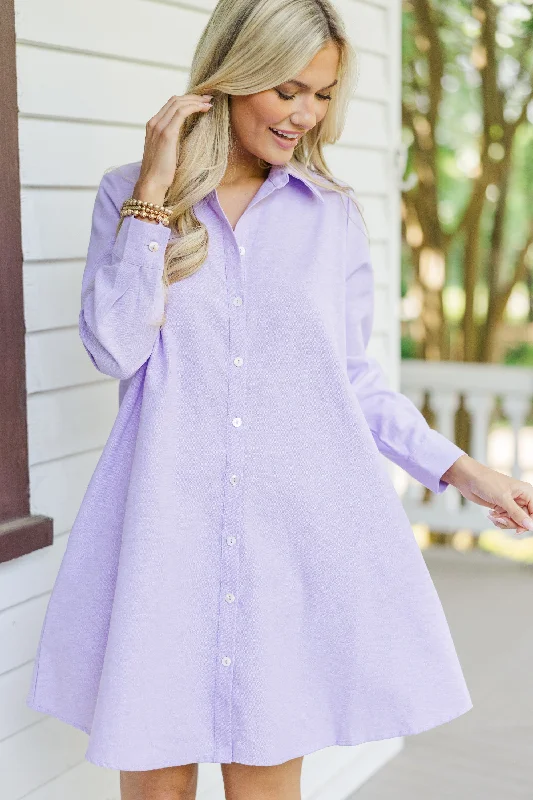 Hanging On Every Word Lavender Purple Shirt Dress