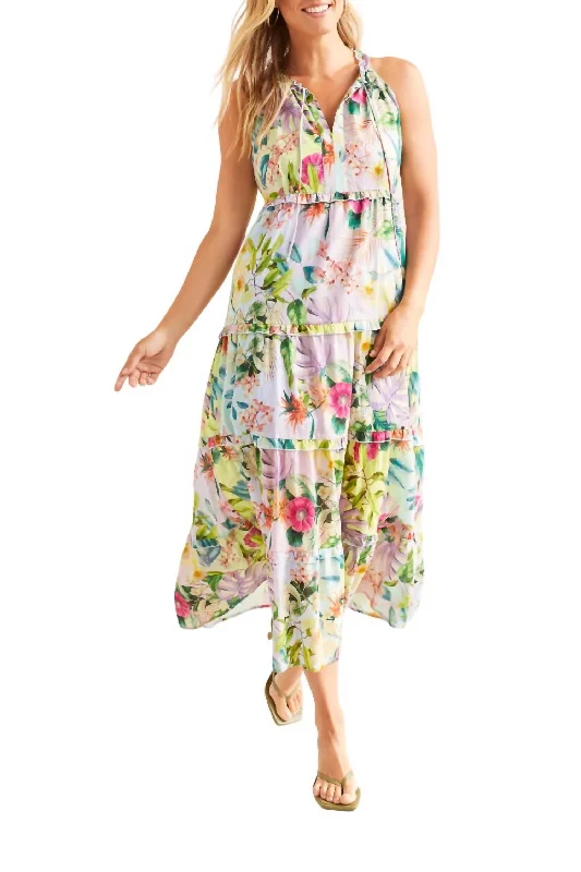 Tiered Floral Dress In Sea Salt