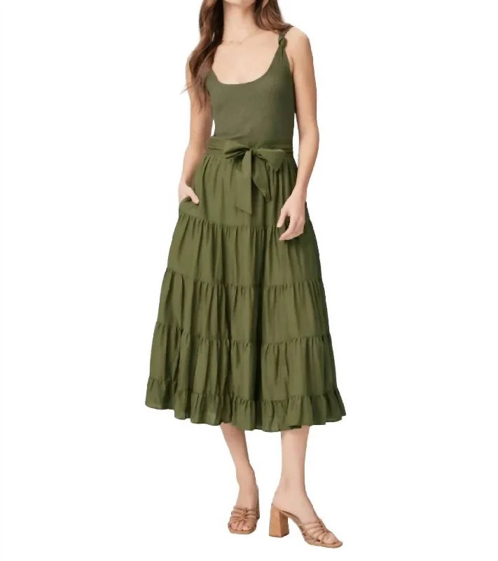 Self-Tie Midi Dress In Dark Brushed Olive