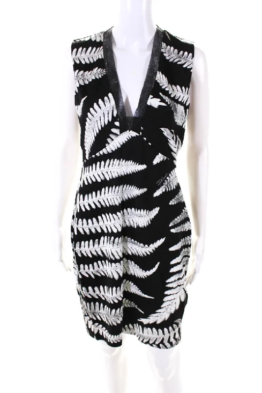 Just Cavalli Womens V Neck Sleeveless Body Con Dress Black White