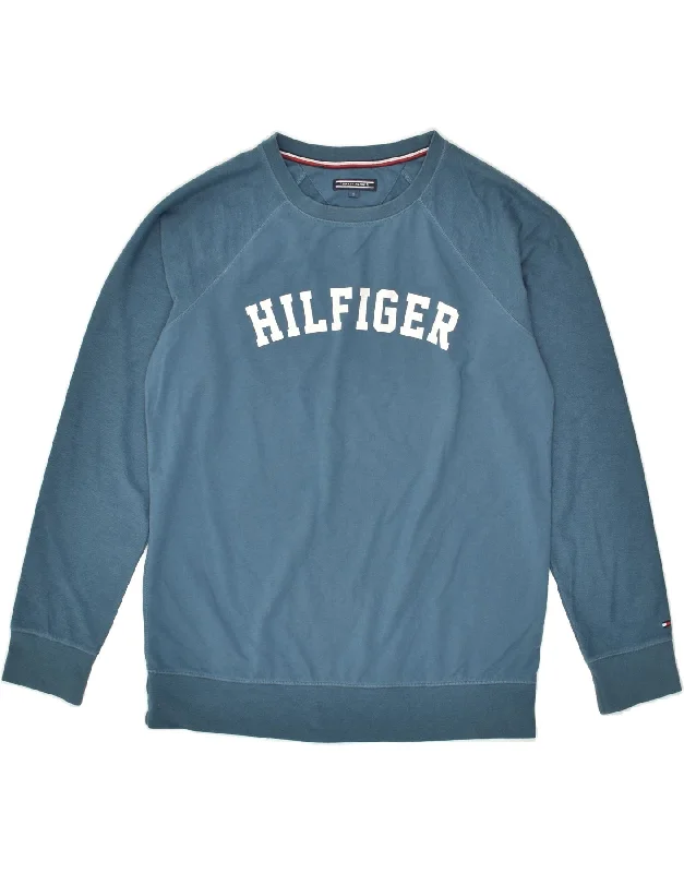 TOMMY HILFIGER Womens Graphic Sweatshirt Jumper UK 10 Small Blue Cotton