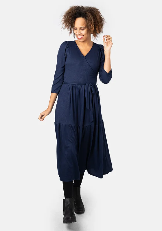 Lou Navy Tiered Hem Midi Dress