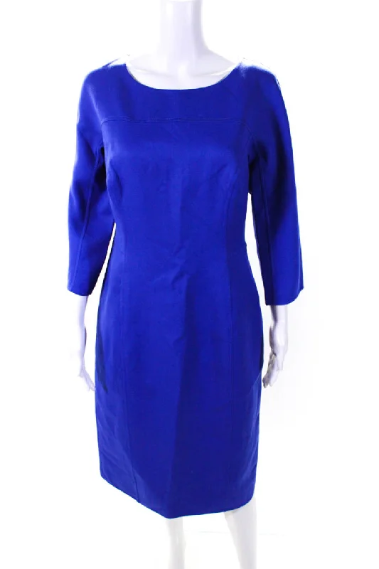 Carolina Herrera Womens 3/4 Sleeve Round Neck Pencil Dress Royal Blue