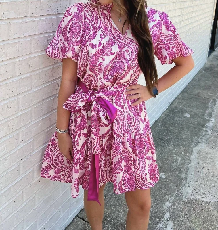 Paisley Print Dress In Magenta Paisley