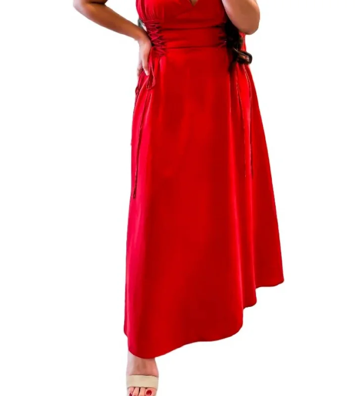 Que Mamacita Side Lace Midi Dress In Red