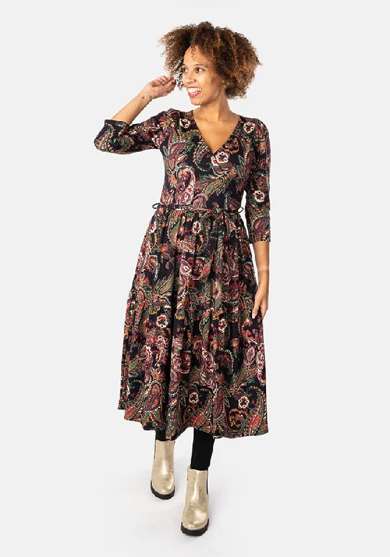 Sena Paisley Print Tiered Hem Cotton Midi Dress