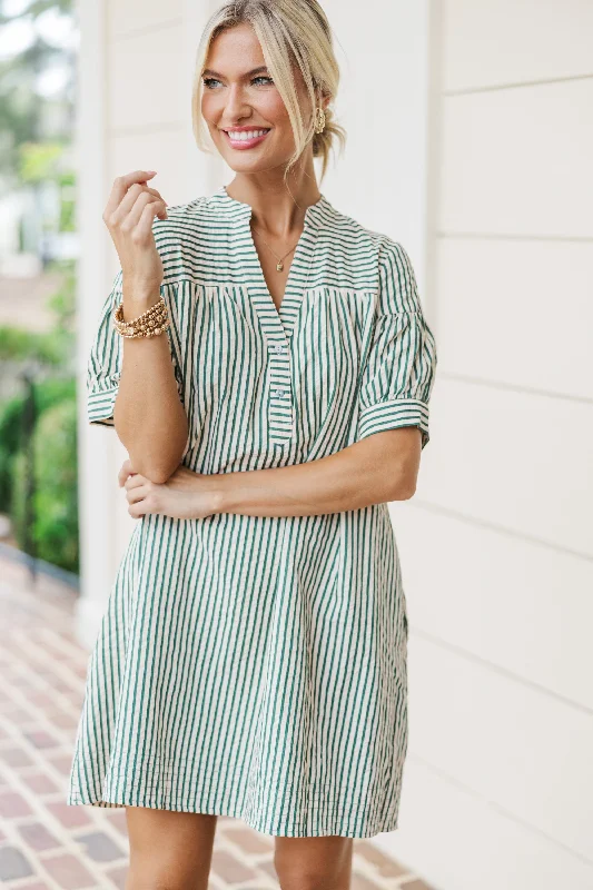 Head Of The Class Hunter Green Striped Dress