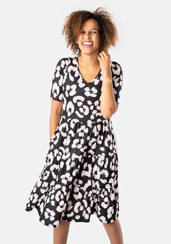 Flo Large Animal Print Tiered Hem Dress