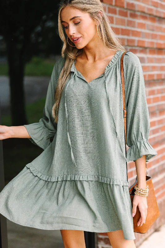 Always In The Lead Olive Green Linen Dress