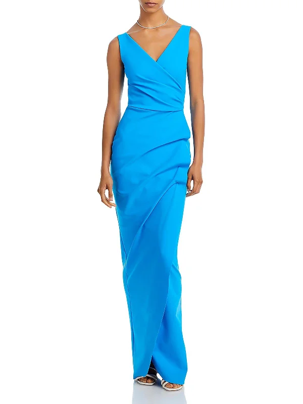 Zalfa Womens Ruched Sleeveless Evening Dress